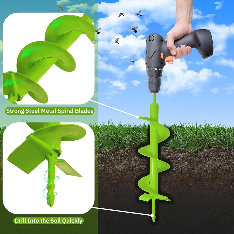 Jayzod Upgraded Garden Auger Drill Bit 4 x 16”,Double Blade Heavy Duty Garden Auger Bit,Ice Drill Auger-3/8" Hex Drive Drill, for Planting Bulb & Bedding Plant Augers - Image 2
